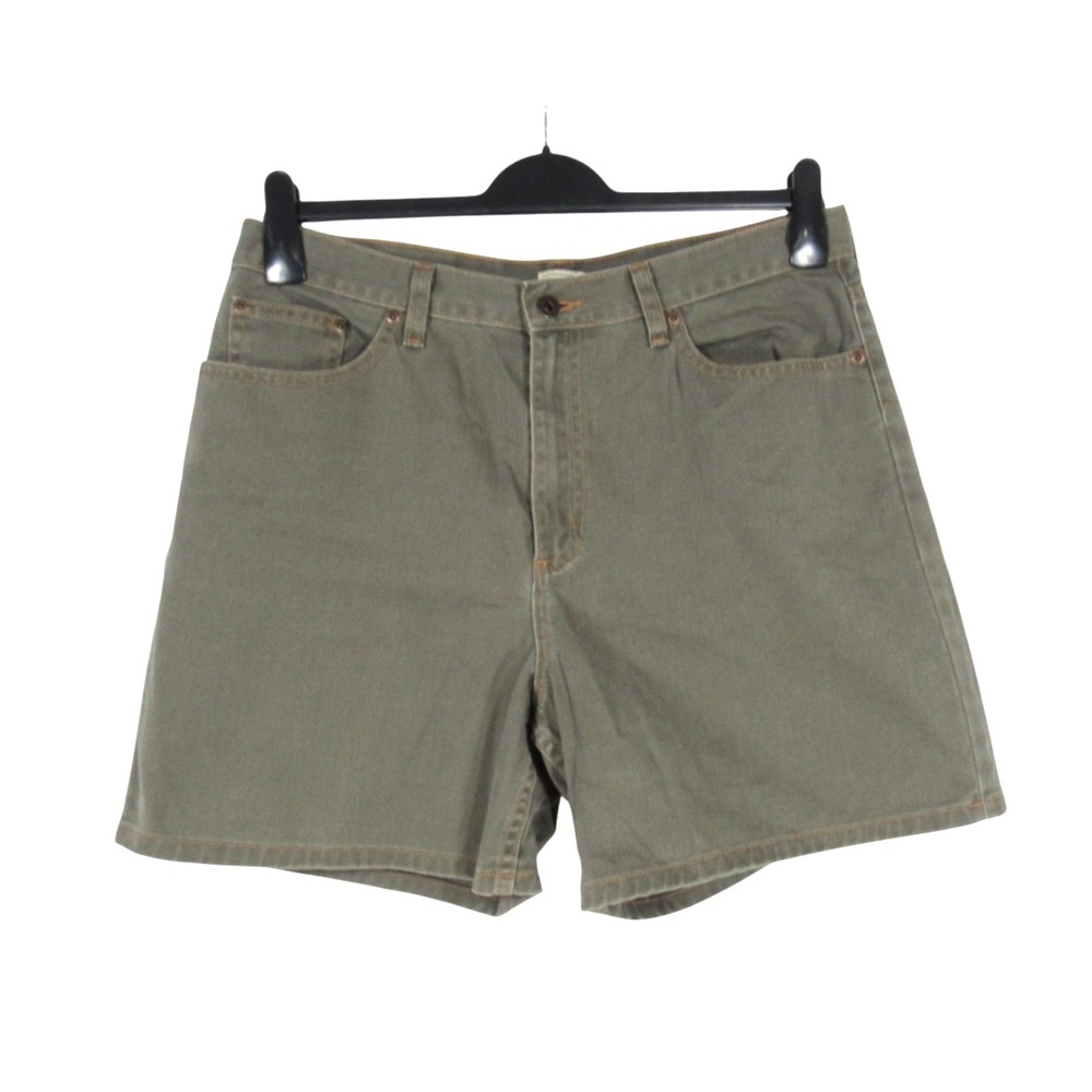 VTG L.L. BEAN Green COTTON DENIM Classic High-Rise WOMEN'S SHORTS Sz 16 REG